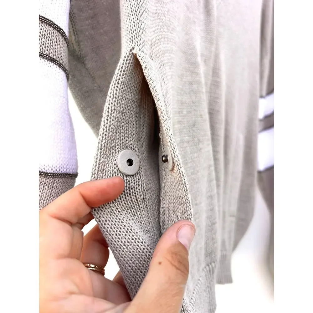 Brunello Cucinelli Cotton Knit Cardigan Sporty Preppy Stripes Small Gray - Picture 5 of 11